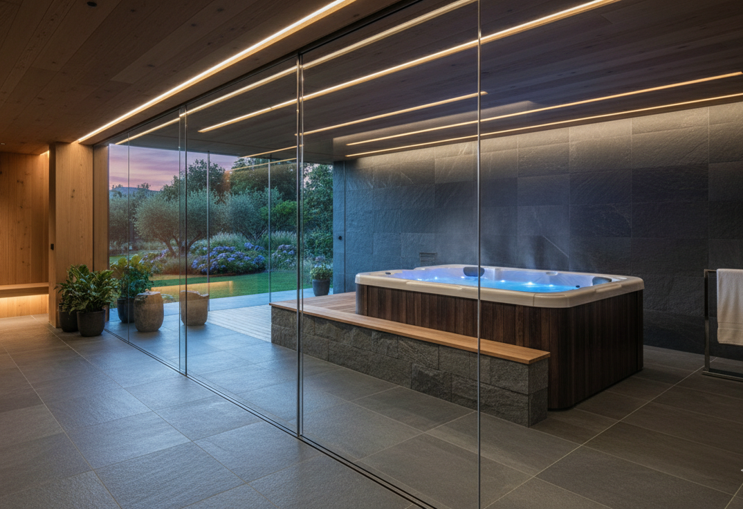 Indoor Whirlpool in modernem Wellnessraum
